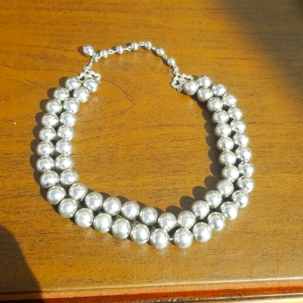 Vintage Coro Silver Tone Double Strand Choker Length Necklace
